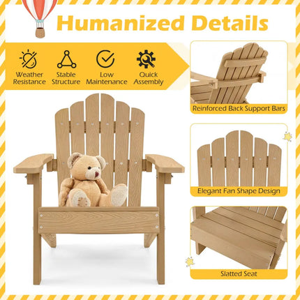 Set of 2 Kids Adirondack Chairs All-weather Outdoor Chairs for Children with Tilted High Backrest-Brown - Brown