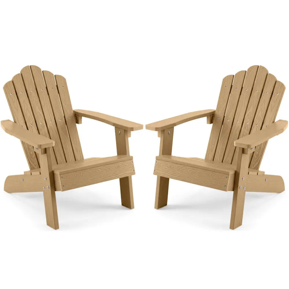 Set of 2 Kids Adirondack Chairs All-weather Outdoor Chairs for Children with Tilted High Backrest-Brown - Brown
