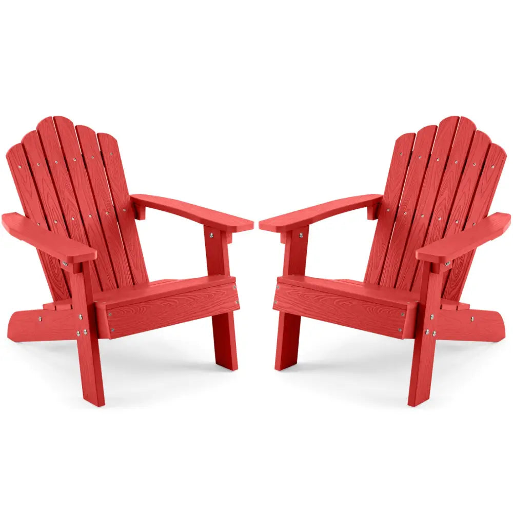 Set of 2 Kids Adirondack Chairs All-weather Outdoor Chairs for Children with Tilted High Backrest-Red - Red