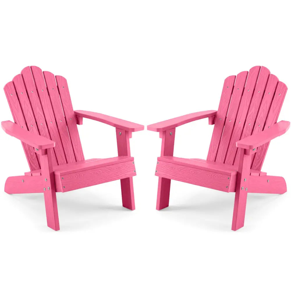 Set of 2 Kids Adirondack Chairs All-weather Outdoor Chairs for Children with Tilted High Backrest-Pink - Pink