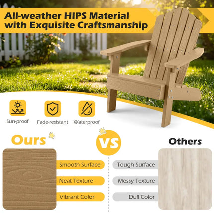 Set of 2 Kids Adirondack Chairs All-weather Outdoor Chairs for Children with Tilted High Backrest-Brown - Brown