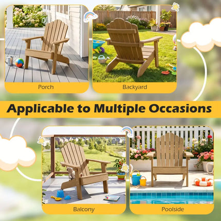 Set of 2 Kids Adirondack Chairs All-weather Outdoor Chairs for Children with Tilted High Backrest-Brown - Brown