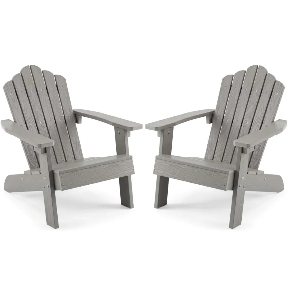 Set of 2 Kids Adirondack Chairs All-weather Outdoor Chairs for Children with Tilted High Backrest-Grey - Gray