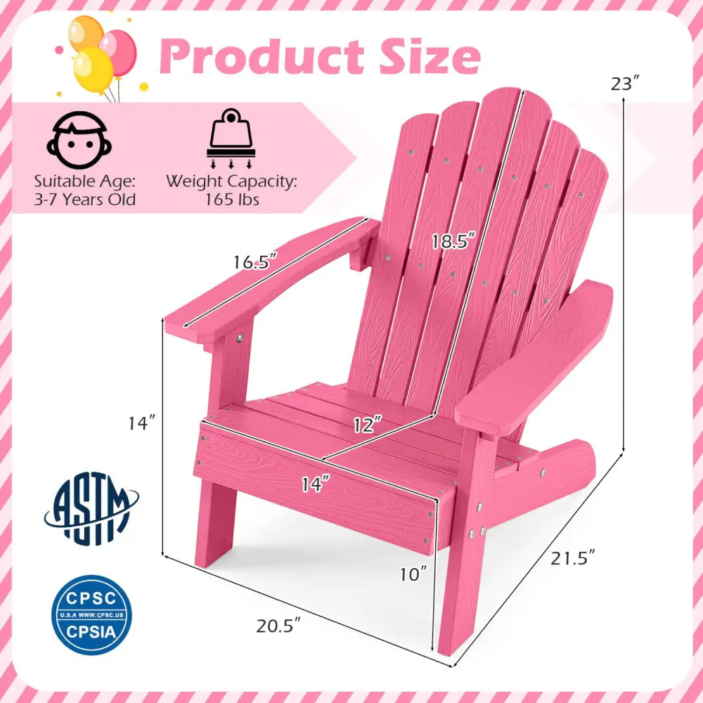 Set of 2 Kids Adirondack Chairs All-weather Outdoor Chairs for Children with Tilted High Backrest-Pink - Pink