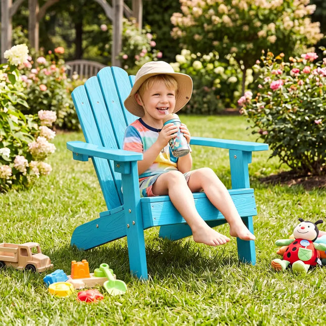 Set of 2 Kids Adirondack Chairs All-weather Outdoor Chairs for Children with Tilted High Backrest-Turquoise - Turquoise