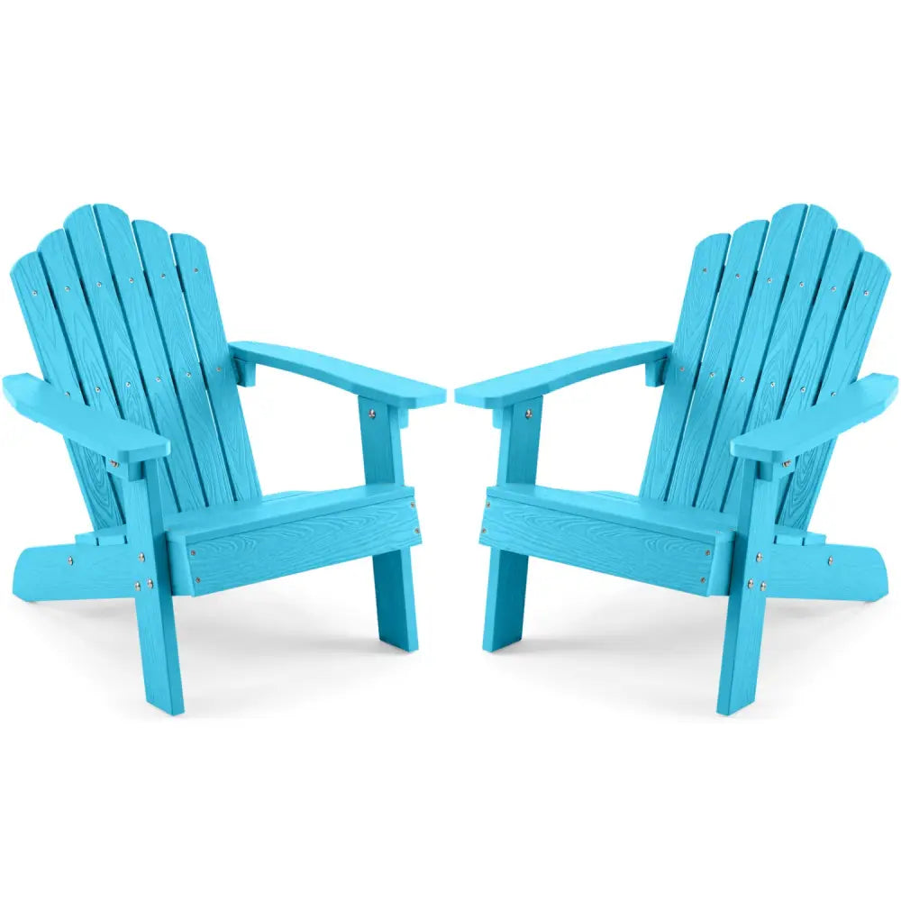 Set of 2 Kids Adirondack Chairs All-weather Outdoor Chairs for Children with Tilted High Backrest-Turquoise - Turquoise