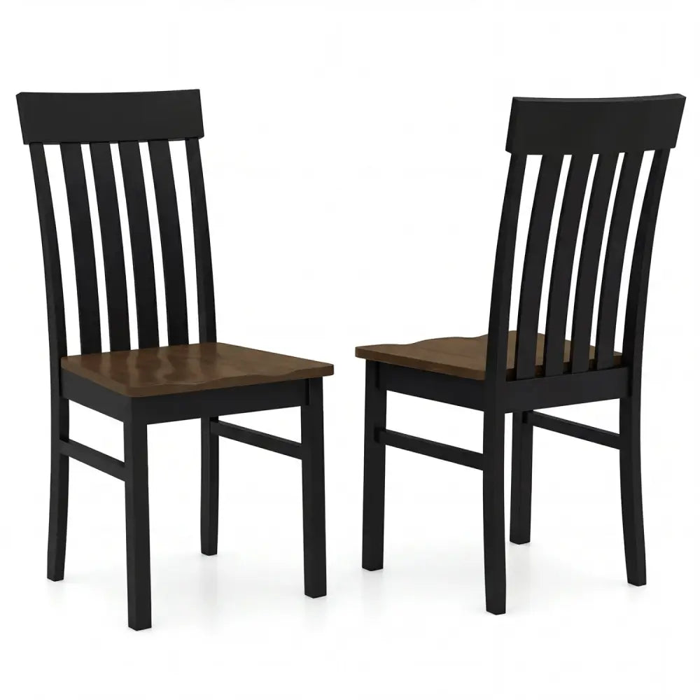 Set of 2 Kitchen Armless Dining Chairs with Slatted High Backrests-Black - Black - Dining Chairs