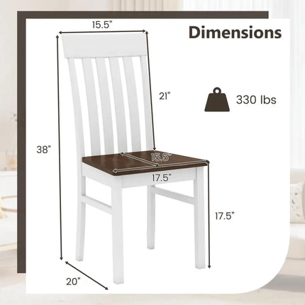 Set of 2 Kitchen Armless Dining Chairs with Slatted High Backrests-White - White - Dining Chairs