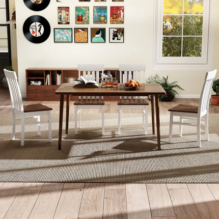 Set of 2 Kitchen Armless Dining Chairs with Slatted High Backrests-White - White - Dining Chairs