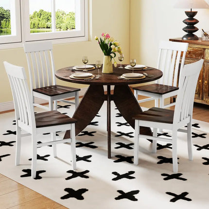 Set of 2 Kitchen Armless Dining Chairs with Slatted High Backrests-White - White - Dining Chairs