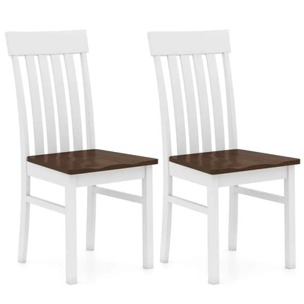 Set of 2 Kitchen Armless Dining Chairs with Slatted High Backrests-White - White - Dining Chairs