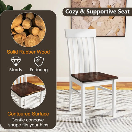 Set of 2 Kitchen Armless Dining Chairs with Slatted High Backrests-White - White - Dining Chairs