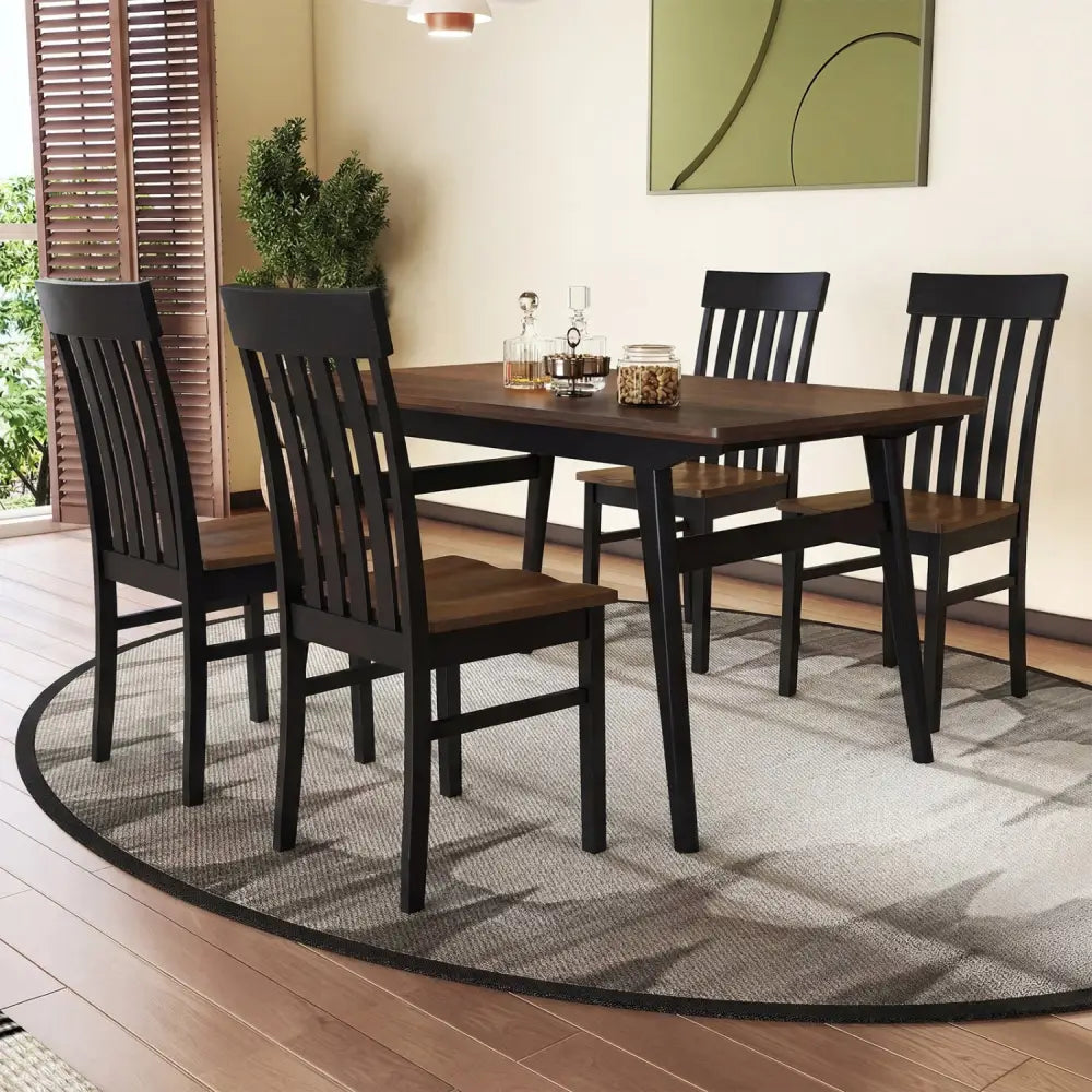 Set of 2 Kitchen Armless Dining Chairs with Slatted High Backrests-Black - Black - Dining Chairs
