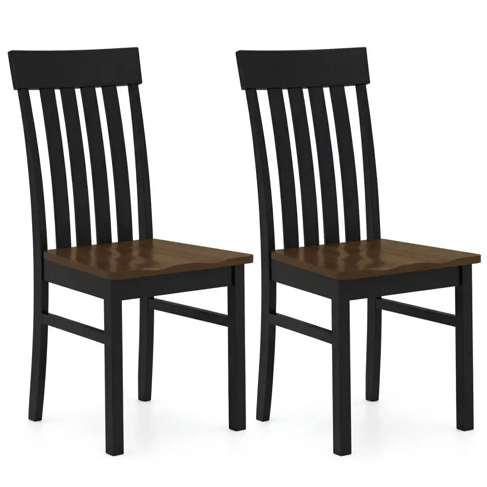 Set of 2 Kitchen Armless Dining Chairs with Slatted High Backrests-Black - Black - Dining Chairs