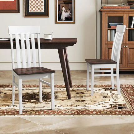 Set of 2 Kitchen Armless Dining Chairs with Slatted High Backrests-White - White - Dining Chairs