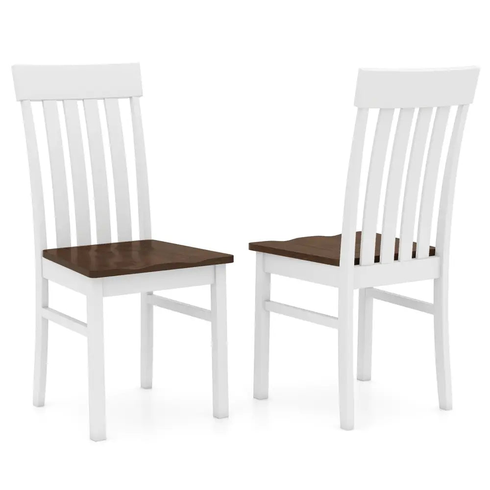 Set of 2 Kitchen Armless Dining Chairs with Slatted High Backrests-White - White - Dining Chairs