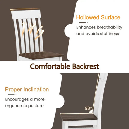 Set of 2 Kitchen Armless Dining Chairs with Slatted High Backrests-White - White - Dining Chairs