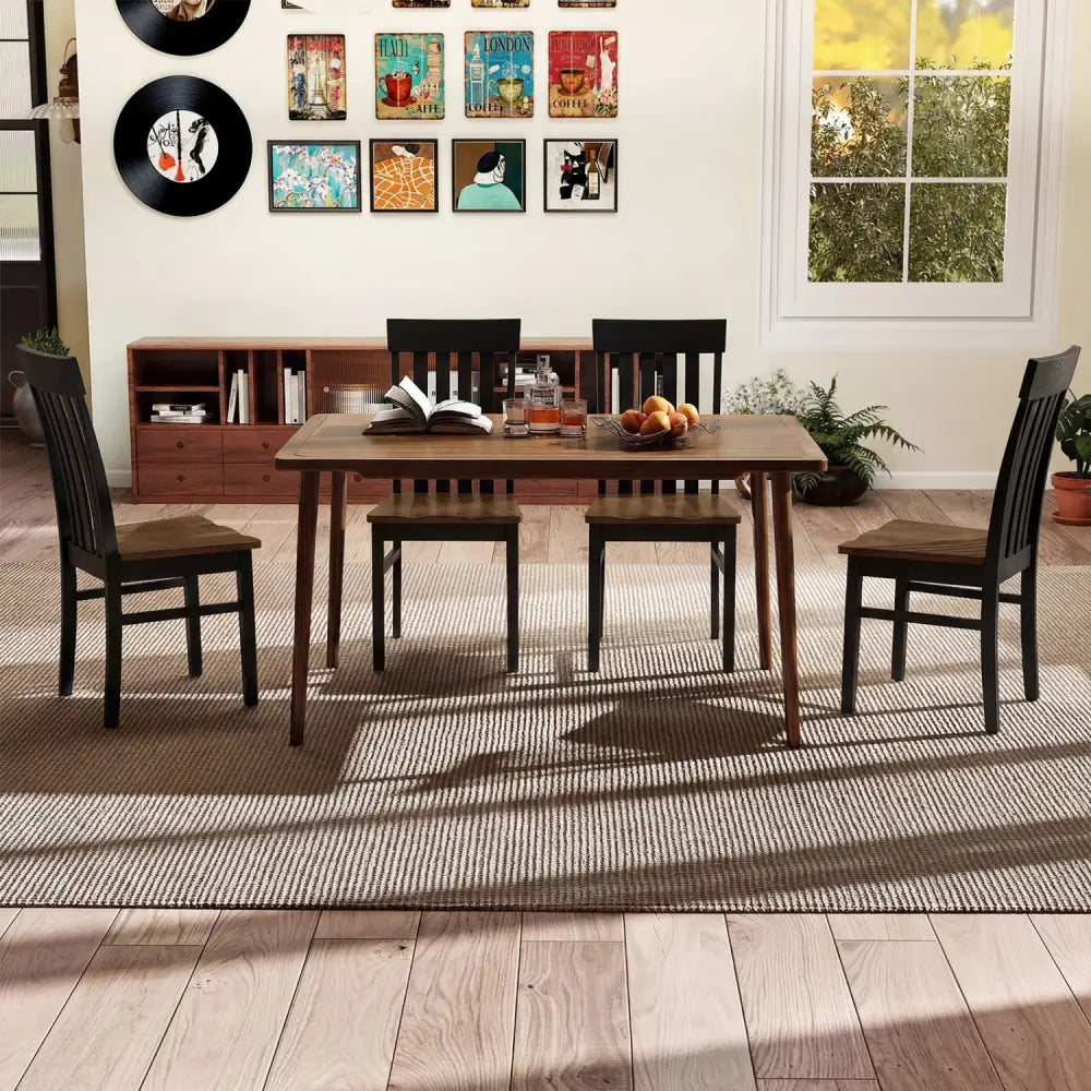 Set of 2 Kitchen Armless Dining Chairs with Slatted High Backrests-Black - Black - Dining Chairs