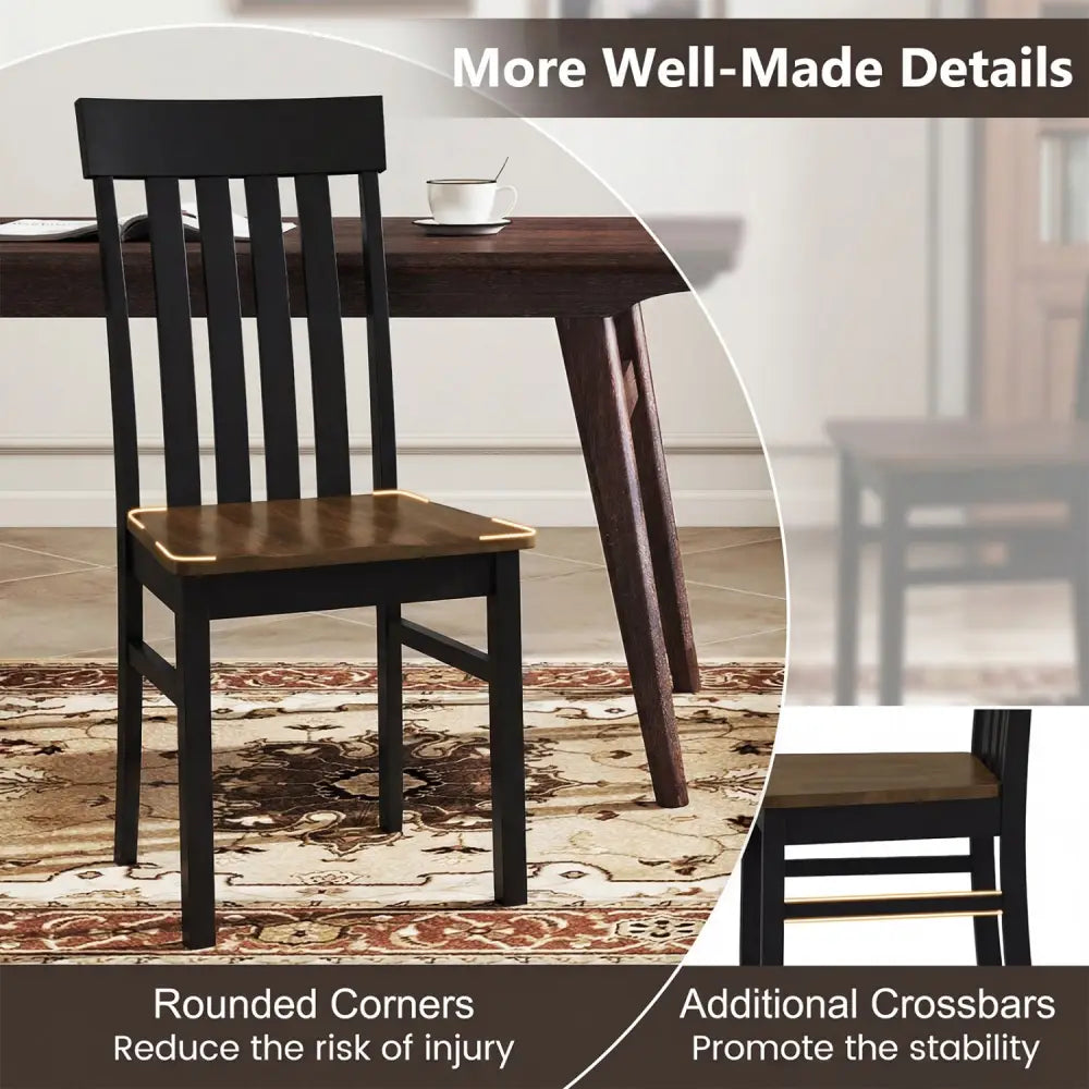Set of 2 Kitchen Armless Dining Chairs with Slatted High Backrests-Black - Black - Dining Chairs