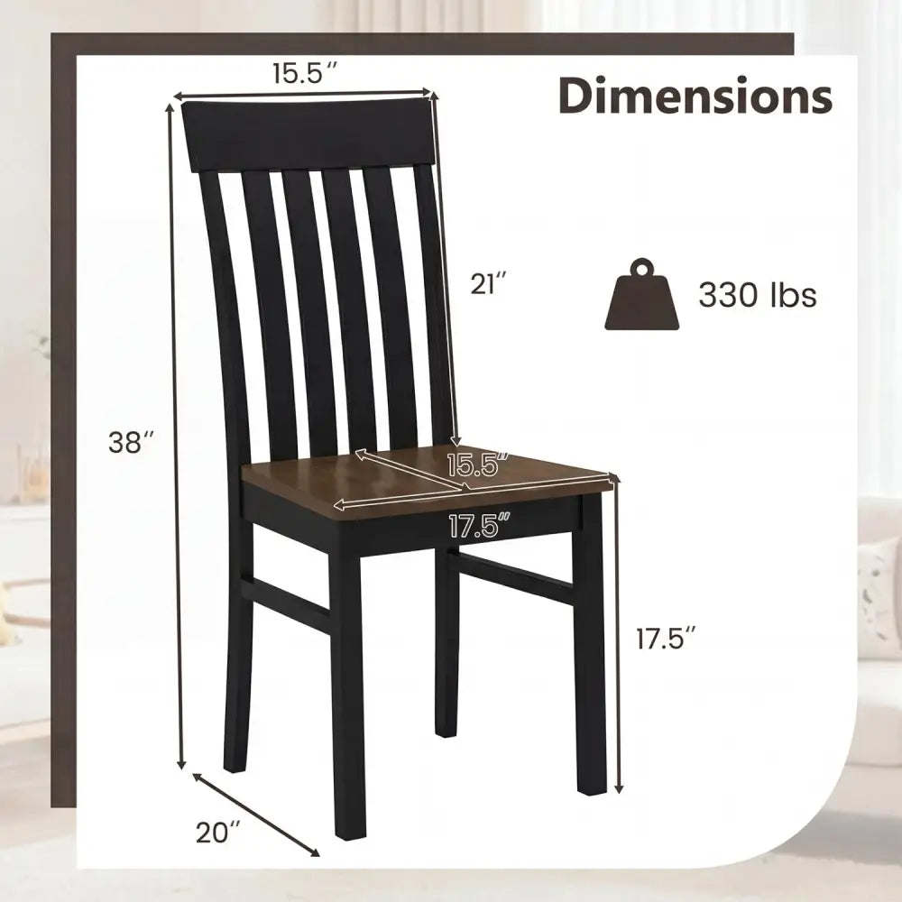 Set of 2 Kitchen Armless Dining Chairs with Slatted High Backrests-Black - Black - Dining Chairs