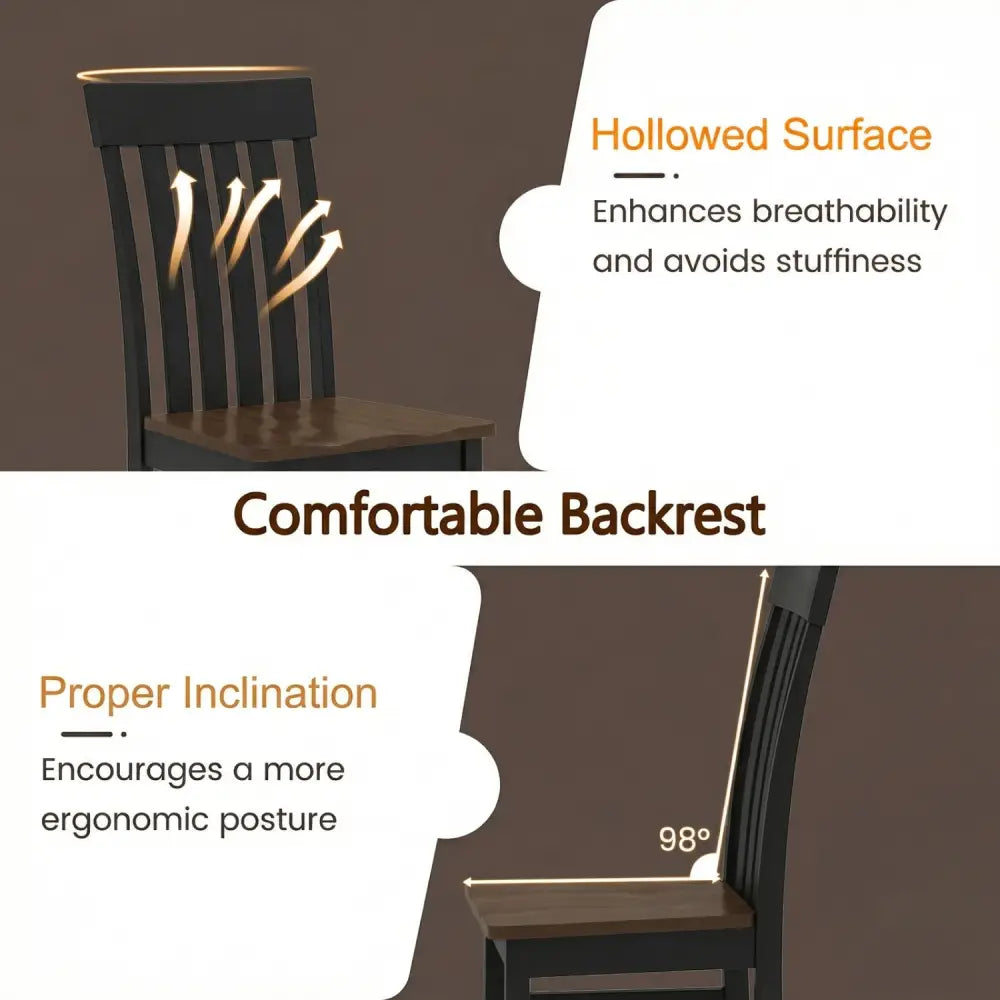 Set of 2 Kitchen Armless Dining Chairs with Slatted High Backrests-Black - Black - Dining Chairs
