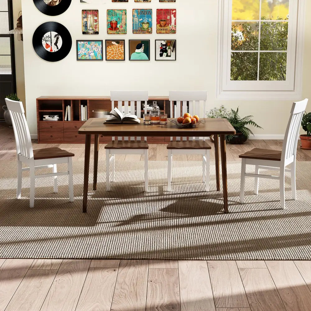 Set of 2 Kitchen Armless Dining Chairs with Slatted High Backrests-White - White - Dining Chairs