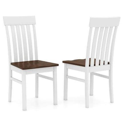 Set of 2 Kitchen Armless Dining Chairs with Slatted High Backrests-White - White - Dining Chairs