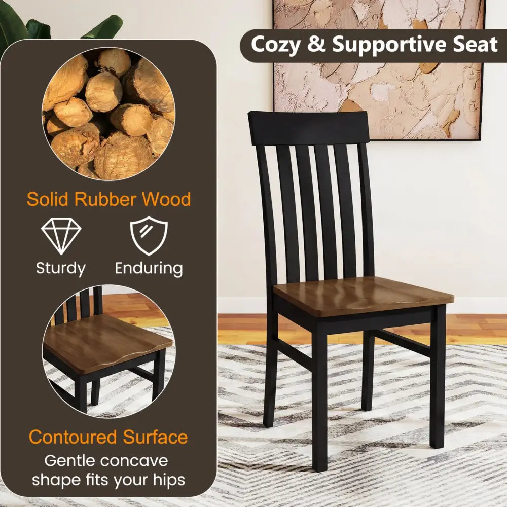 Set of 2 Kitchen Armless Dining Chairs with Slatted High Backrests-Black - Black - Dining Chairs