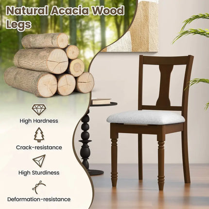 Set of 2 Kitchen Dining Chair with Linen Fabric and Storage Space-Brown - Brown - Dining Chairs