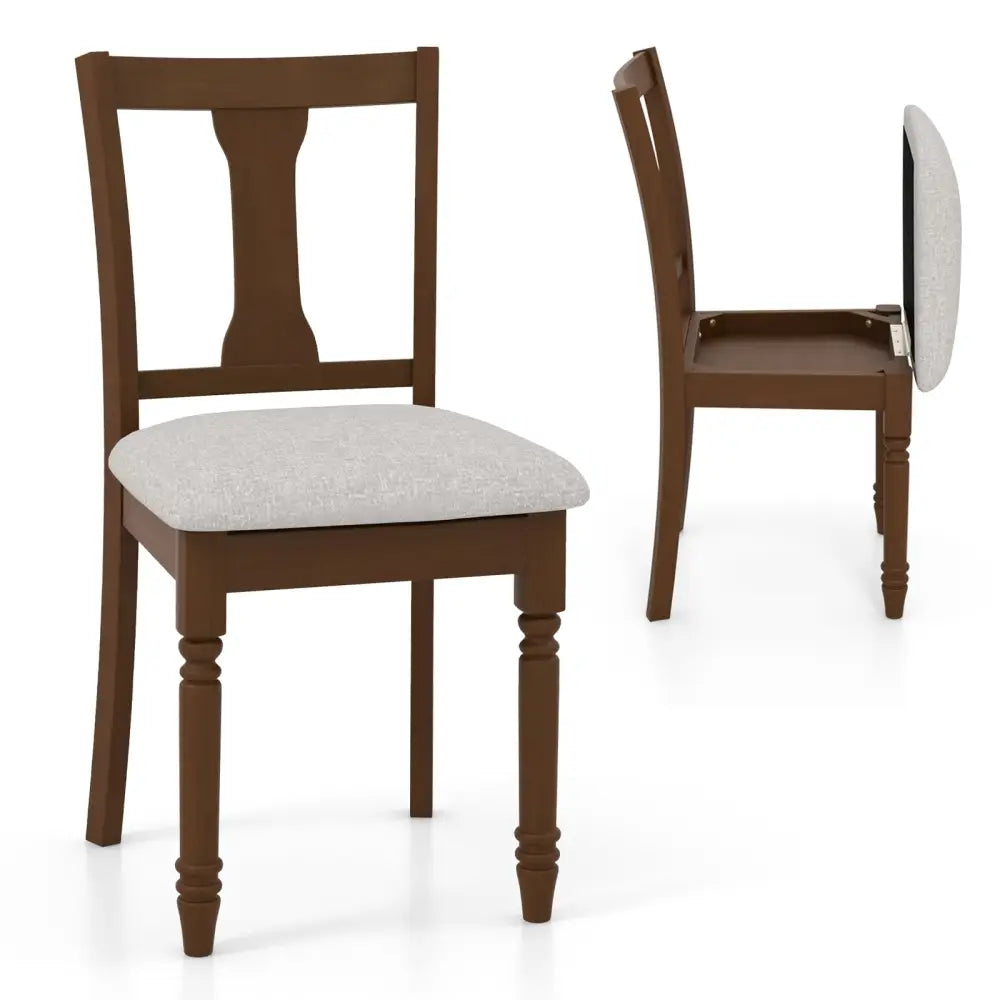 Set of 2 Kitchen Dining Chair with Linen Fabric and Storage Space-Brown - Brown - Dining Chairs