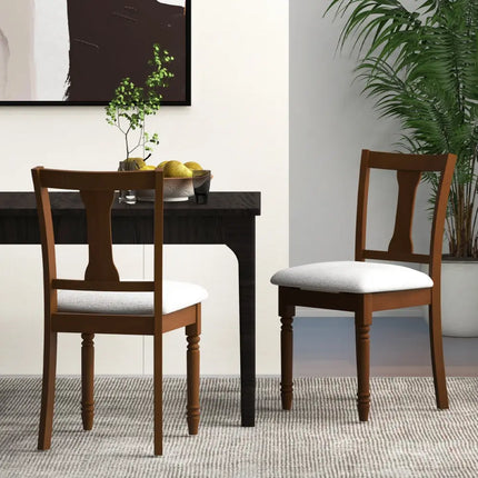 Set of 2 Kitchen Dining Chair with Linen Fabric and Storage Space-Brown - Brown - Dining Chairs