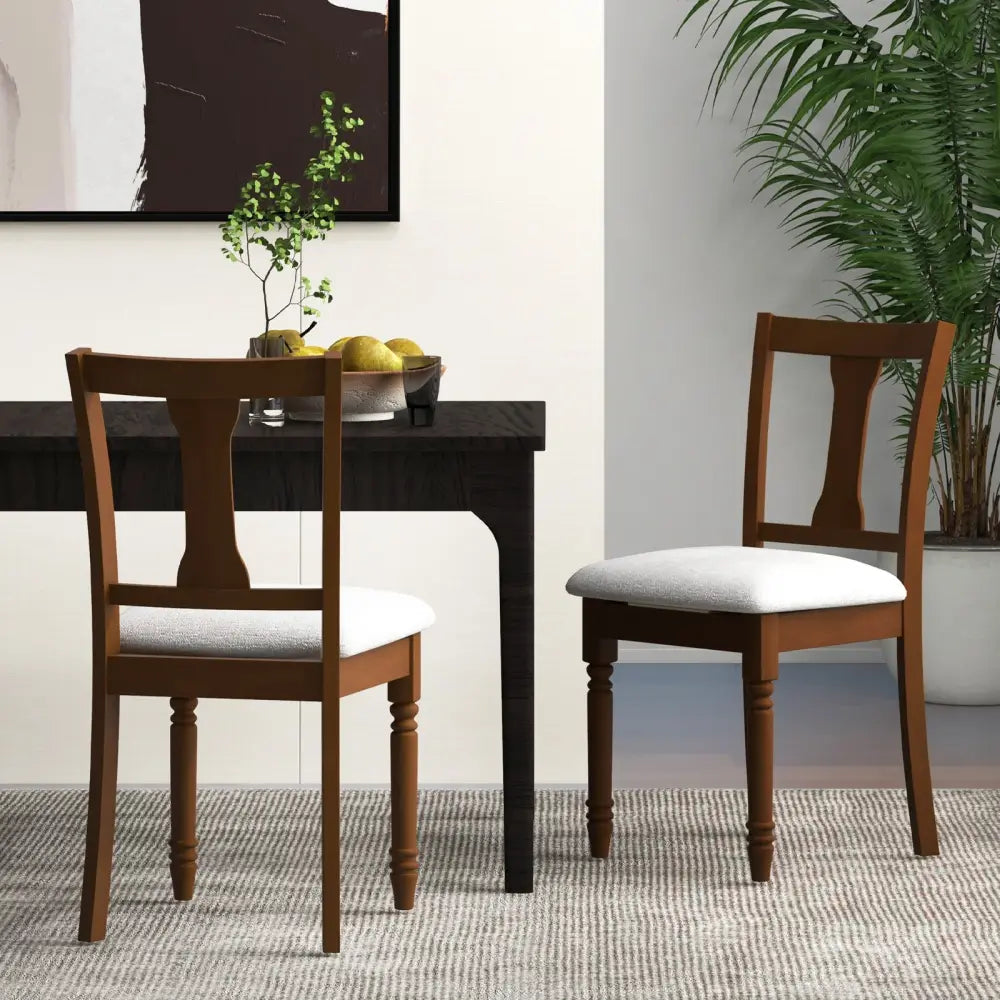 Set of 2 Kitchen Dining Chair with Linen Fabric and Storage Space-Brown - Brown - Dining Chairs