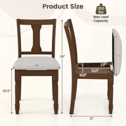 Set of 2 Kitchen Dining Chair with Linen Fabric and Storage Space-Brown - Brown - Dining Chairs