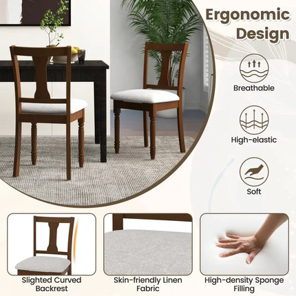 Set of 2 Kitchen Dining Chair with Linen Fabric and Storage Space-Brown - Brown - Dining Chairs