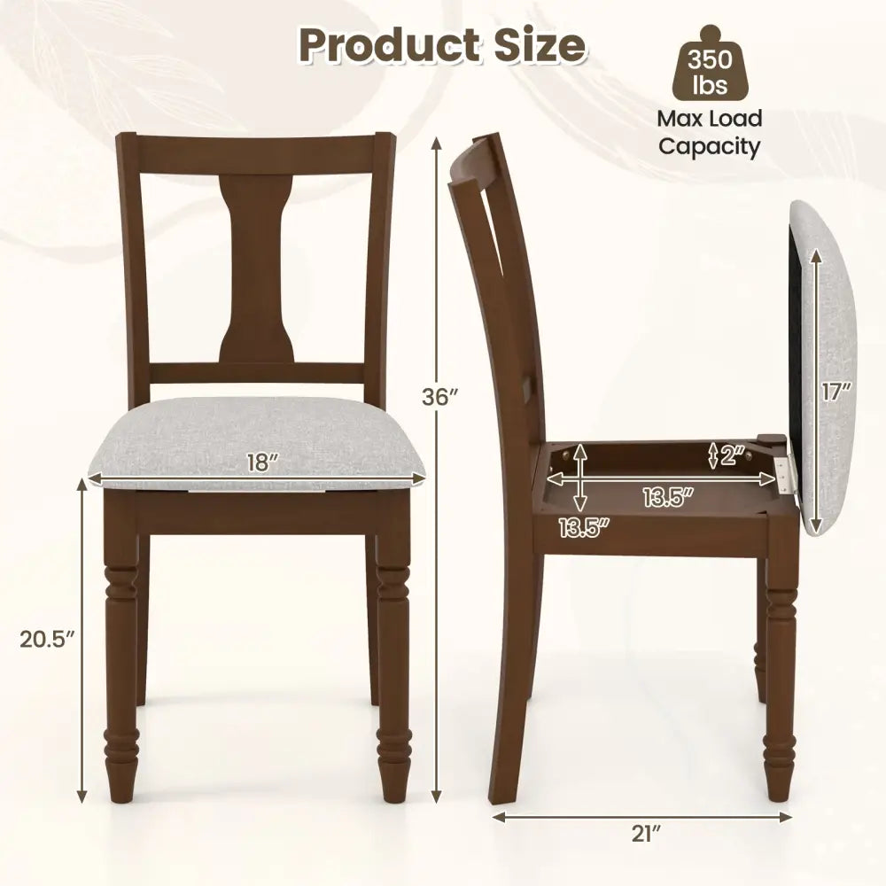 Set of 2 Kitchen Dining Chair with Linen Fabric and Storage Space-Brown - Brown - Dining Chairs