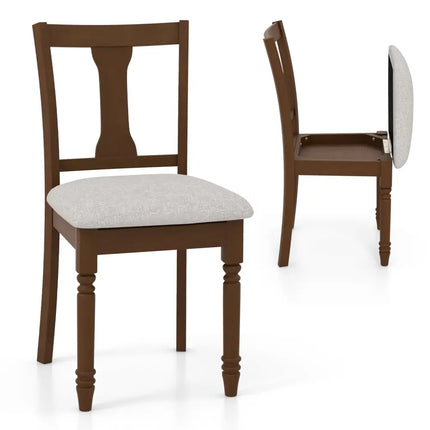 Set of 2 Kitchen Dining Chair with Linen Fabric and Storage Space-Brown - Brown - Dining Chairs