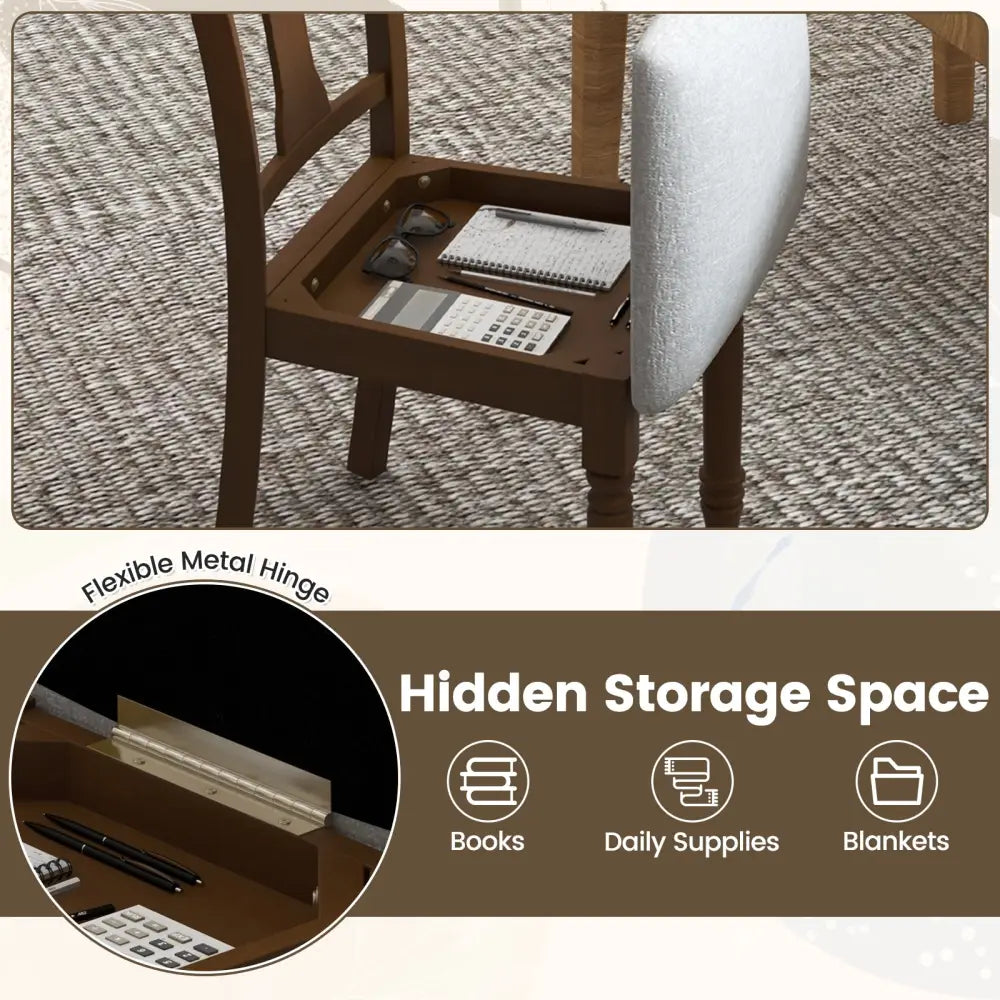 Set of 2 Kitchen Dining Chair with Linen Fabric and Storage Space-Brown - Brown - Dining Chairs