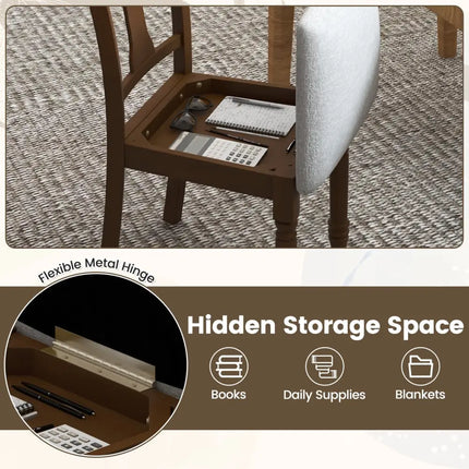 Set of 2 Kitchen Dining Chair with Linen Fabric and Storage Space-Brown - Brown - Dining Chairs