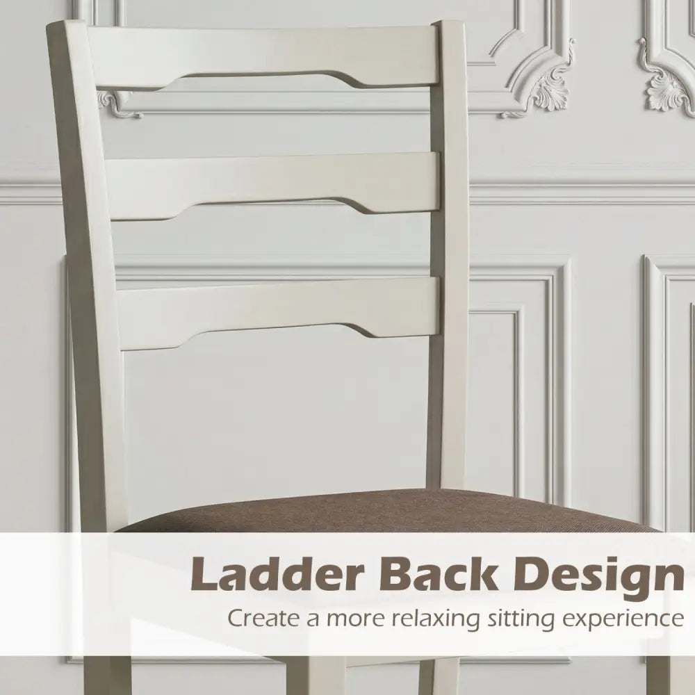 Set of 2 Linen Style Upholstered Dining Chairs with Wood Frames-White - White - Dining Chairs