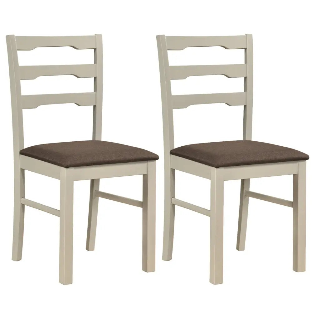 Set of 2 Linen Style Upholstered Dining Chairs with Wood Frames-White - White - Dining Chairs