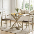 Set of 2 Linen Style Upholstered Dining Chairs with Wood Frames-White - White - Dining Chairs