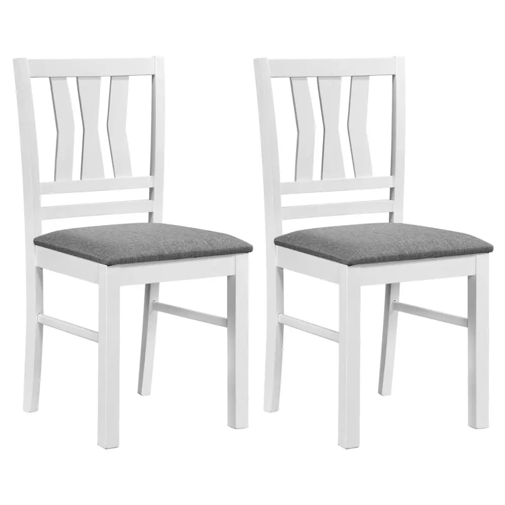 Set of 2 Linen Style Upholstered Kitchen Chairs with Wood Frames-White - White - Dining Chairs