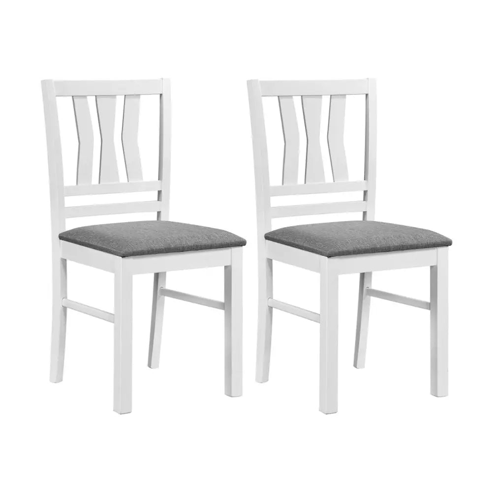 Set of 2 Linen Style Upholstered Kitchen Chairs with Wood Frames-White - White - Dining Chairs