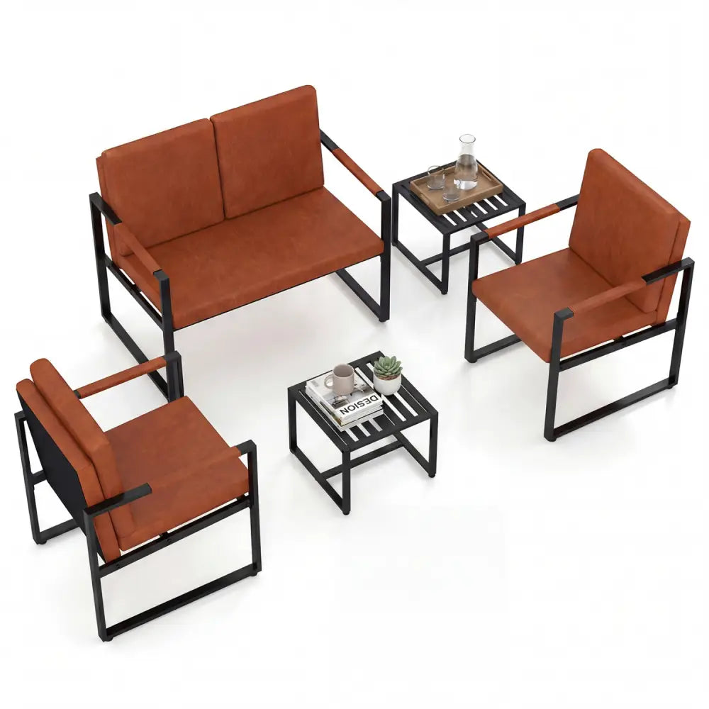 Set of 2 Metal End Tables with Slatted Tabletop-Black - Black - End & Side Tables