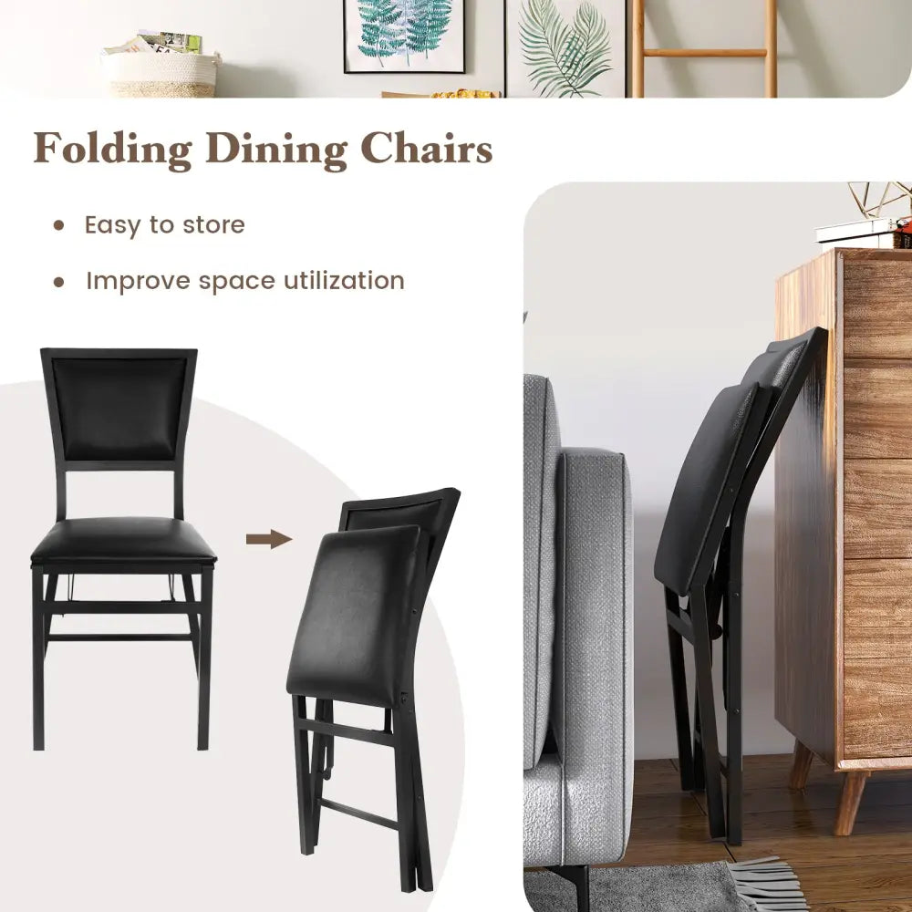 Set of 2 Metal Folding Dining Chair with Space Saving Design - Black - Dining Chairs