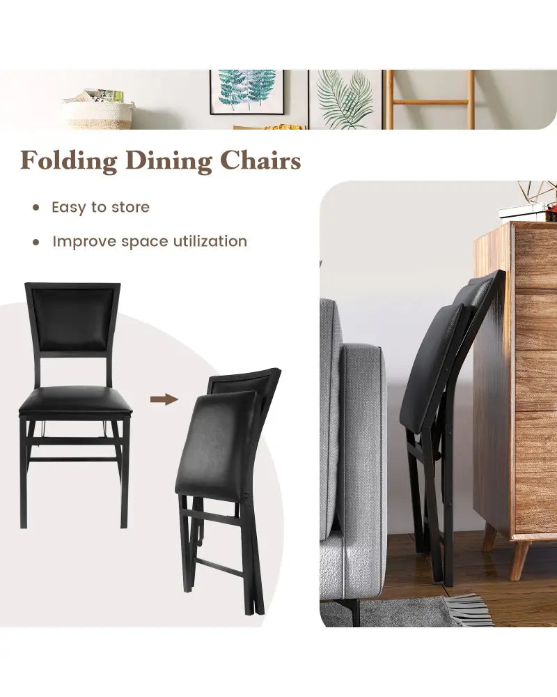 Set of 2 Metal Folding Dining Chair with Space Saving Design - Black - Dining Chairs