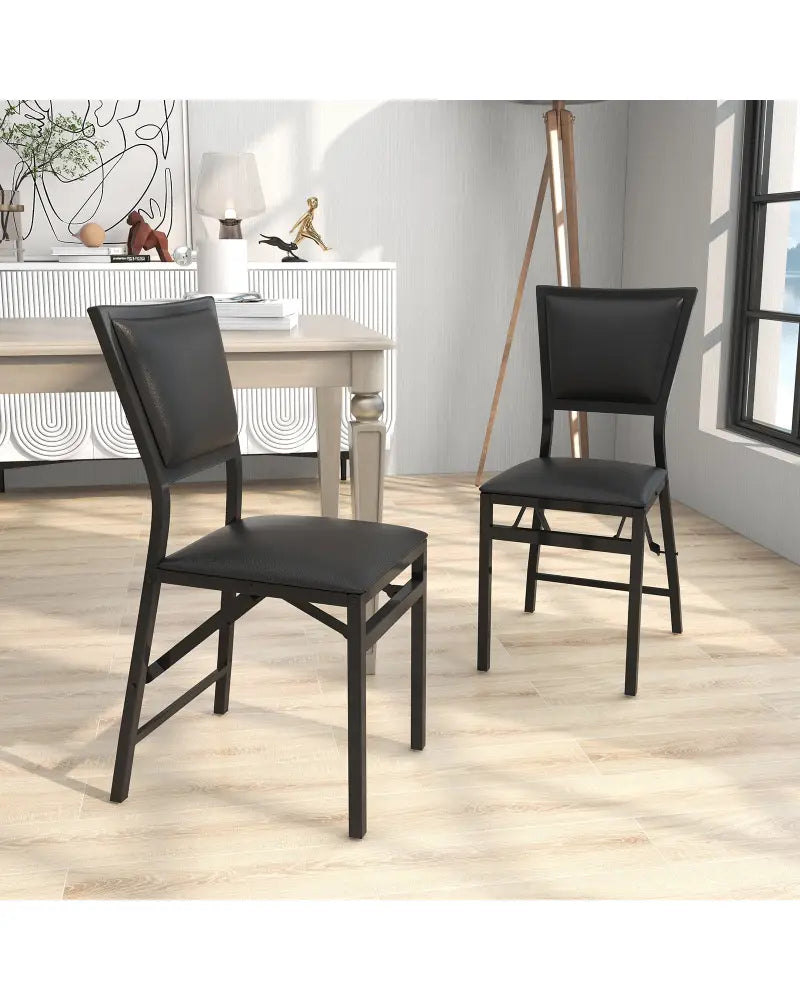 Set of 2 Metal Folding Dining Chair with Space Saving Design - Black - Dining Chairs