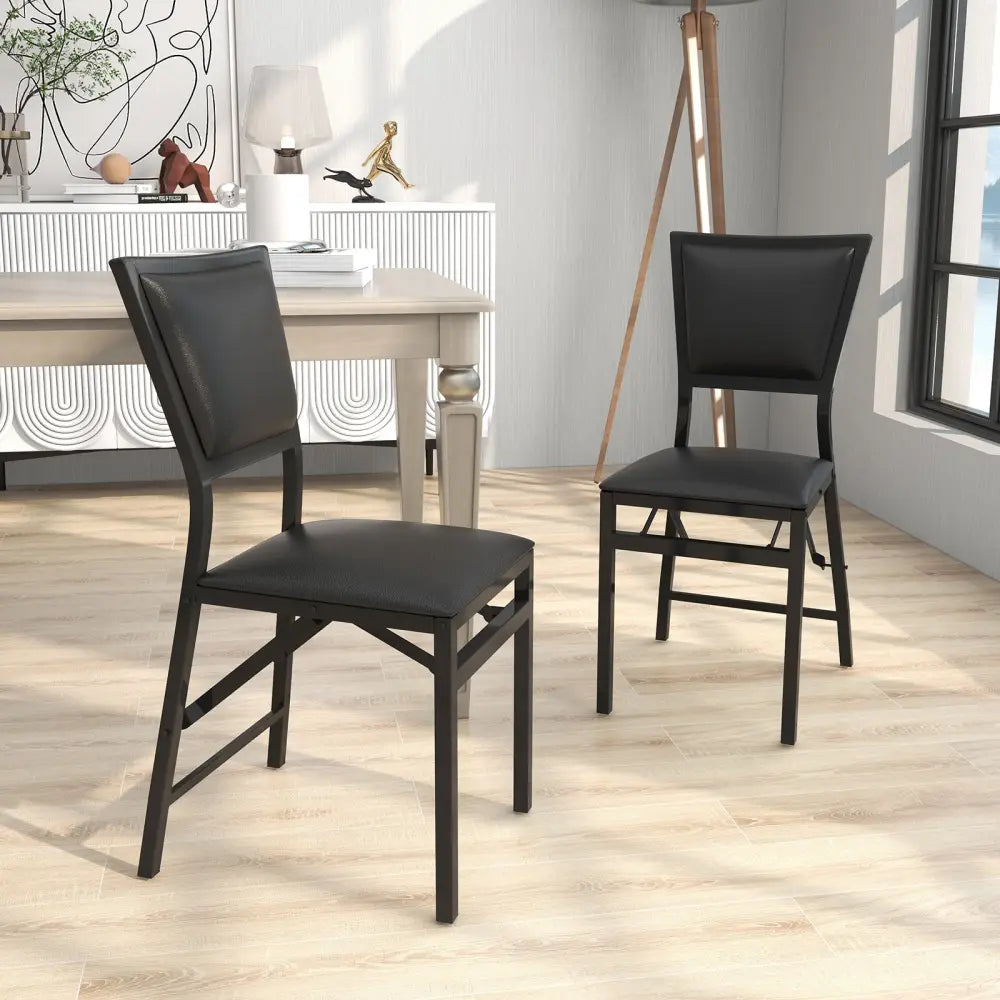 Set of 2 Metal Folding Dining Chair with Space Saving Design - Black - Dining Chairs