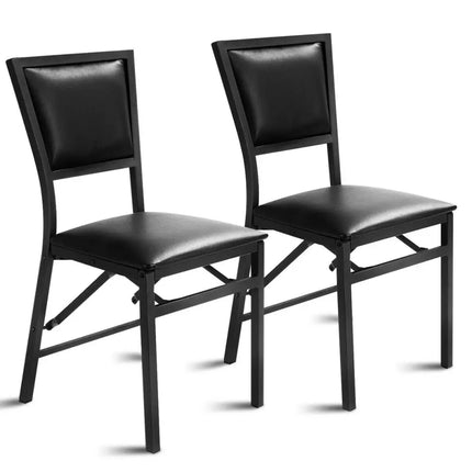 Set of 2 Metal Folding Dining Chair with Space Saving Design - Black - Dining Chairs