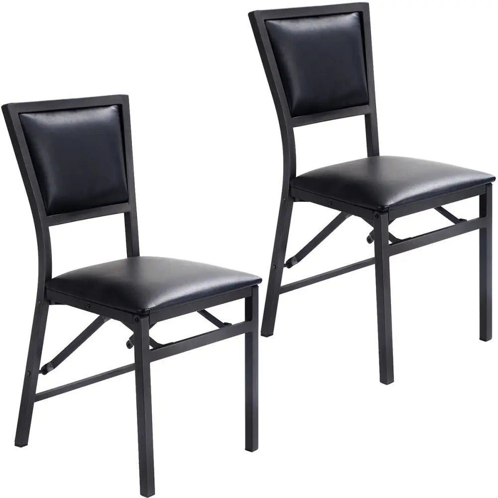 Set of 2 Metal Folding Dining Chair with Space Saving Design - Black - Dining Chairs
